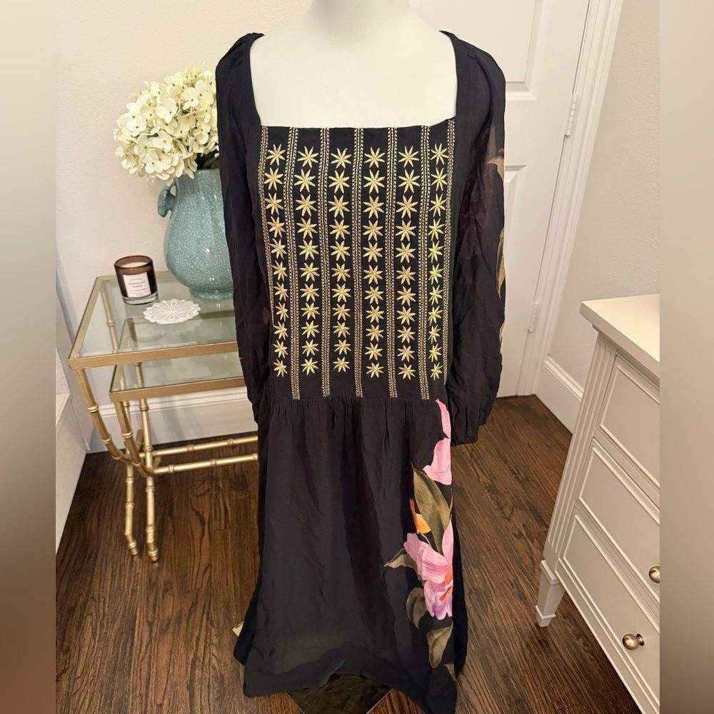 FARM Rio Black Midi Dress with Pink Floral Print - Picture 2 of 7